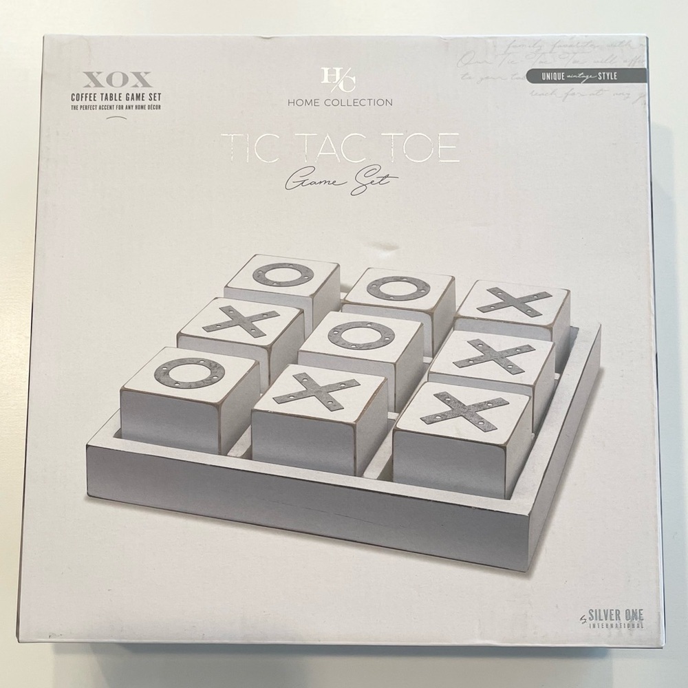 Home Collection Wooden Tic Tac Toe Coffee Table Game Set Silver White Vintage
